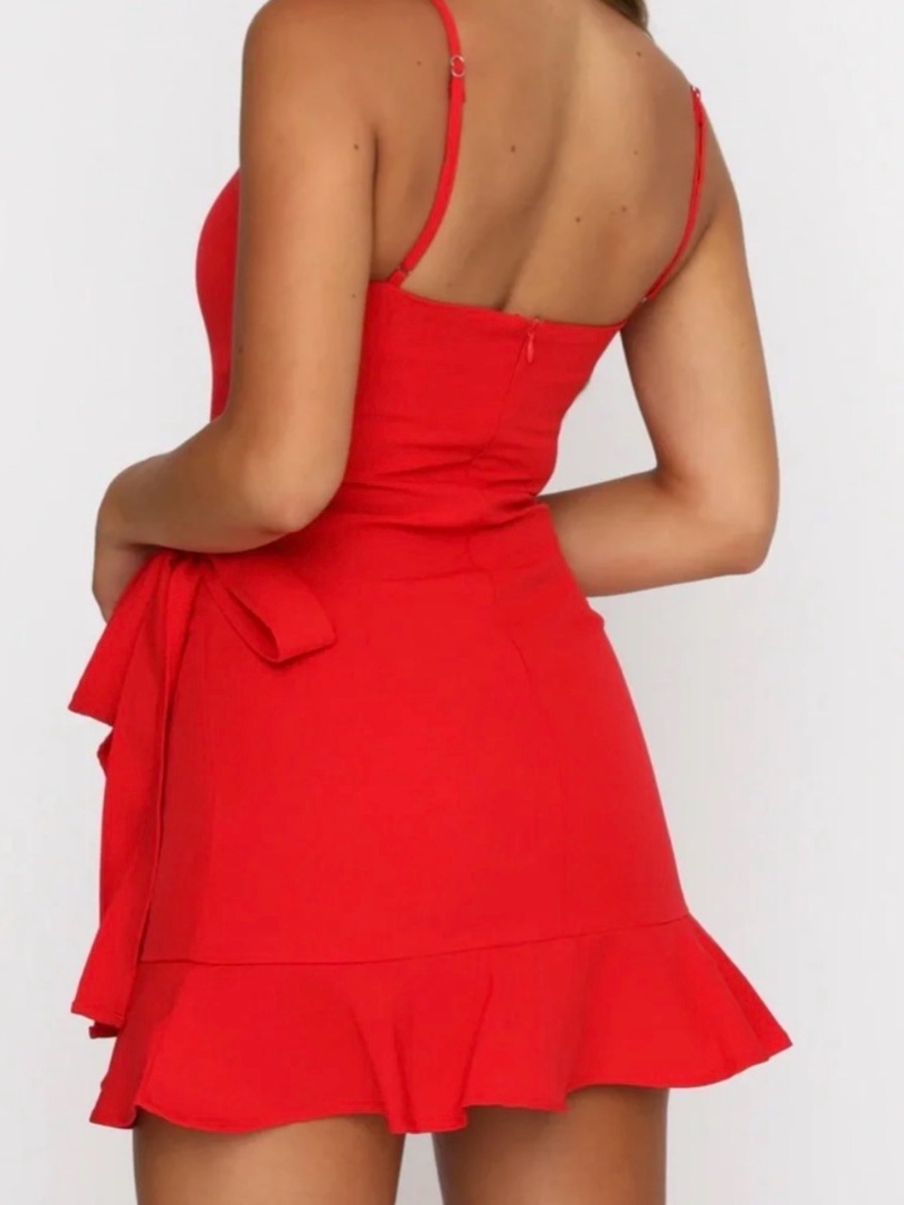 Red Square-Neck Ruffle Mini Dress Size Medium - Picture 4 of 9